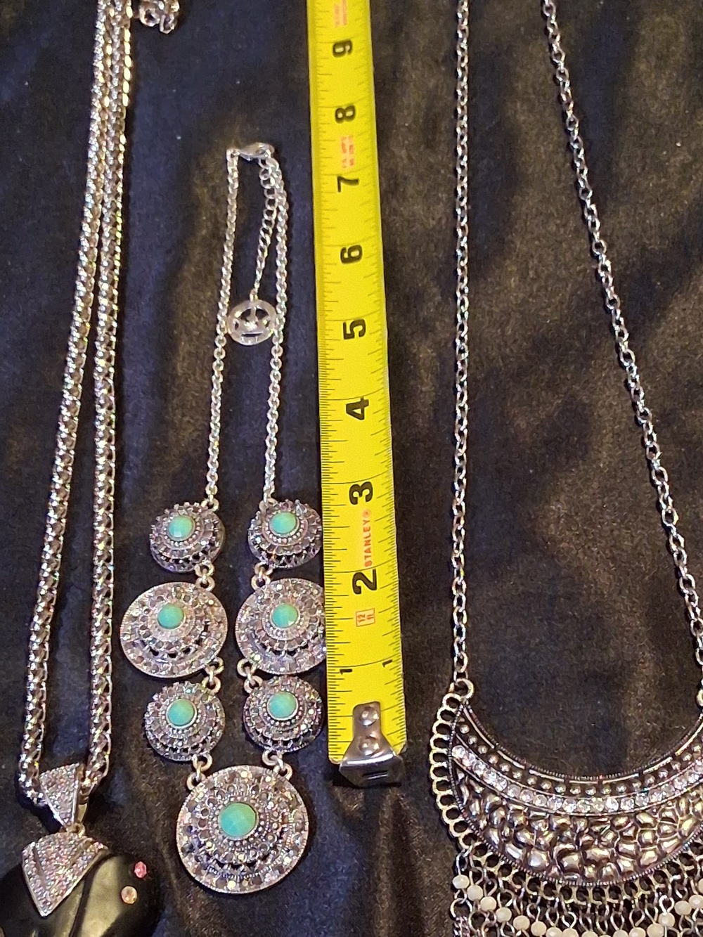 Lot of 3 Boho Statement Necklaces Vintage Elephant Pendant Crescent Fringe Tasse - Picture 4 of 8